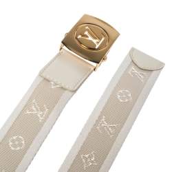 Pre Owned Louis Vuitton White Monogram Canvas Logo Plague Buckle Belt 80CM
