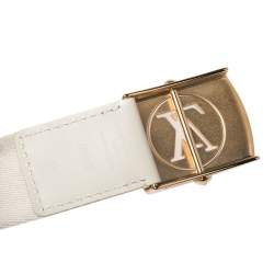 Pre Owned Louis Vuitton White Monogram Canvas Logo Plague Buckle Belt 80CM