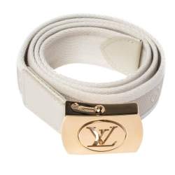 Pre Owned Louis Vuitton White Monogram Canvas Logo Plague Buckle Belt 80CM
