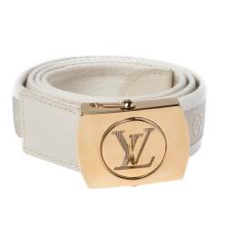 Pre Owned Louis Vuitton White Monogram Canvas Logo Plague Buckle Belt 80CM
