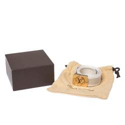 Pre Owned Louis Vuitton White Monogram Canvas Logo Plague Buckle Belt 80CM