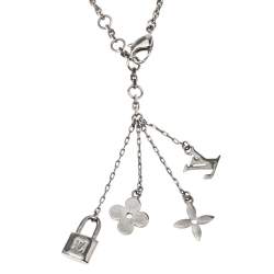 Pre Owned Louis Vuitton Vintage Bead Inclusion Resin Silver Tone Station Necklace