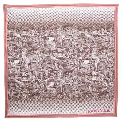 مملوكة مسبقًا وشاح لوي فيتون مربع حرير مطبوع وردي و بني 