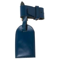 Pre Owned Louis Vuitton Blue Leather Luggage Name Tag & Strap Holder