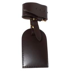 Pre Owned Louis Vuitton Brown Leather Luggage Name Tag & Strap Holder