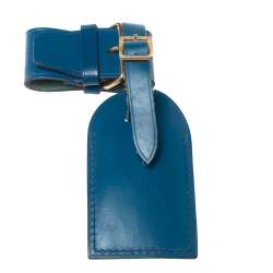 مملوكة مسبقًا بطاقة أسم و حافظة حمالة حقيبة سفر لوي فيتون جلد أزرق