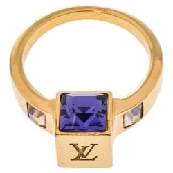 مملوكة مسبقًا خاتم لوي فيتون غامبل ذهبي اللون مزين كريستال مقاس أوروبي 53