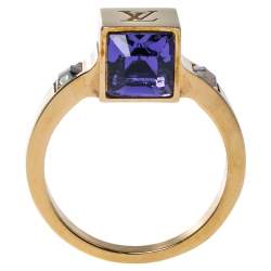 مملوكة مسبقًا خاتم لوي فيتون غامبل ذهبي اللون مزين كريستال مقاس أوروبي 53