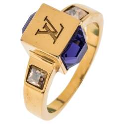 مملوكة مسبقًا خاتم لوي فيتون غامبل ذهبي اللون مزين كريستال مقاس أوروبي 53