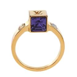 Pre Owned Louis Vuitton Gamble Crystal Gold Tone Ring Size 57