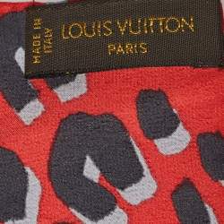 مملوكة مسبقًا وشاح لوي فيتون x ستيفن سبروس حرير مطبوع نقشة الفهد أحمر