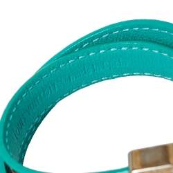 Pre Owned Louis Vuitton Turquoise Leather & Brown Monogram Canvas Lockit Double Wrap Bracelet