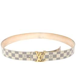 Authentic Louis Vuitton Damier Azur Canvas Leather Gold LV Initials Belt  95/38