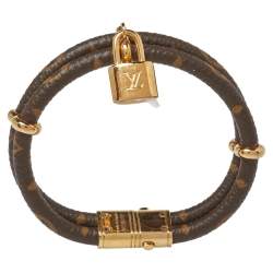 Pre Owned Louis Vuitton Keep It Twice Monogram Canvas Padlock Charm Bracelet 