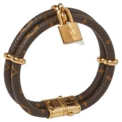 Pre Owned Louis Vuitton Keep It Twice Monogram Canvas Padlock Charm Bracelet 
