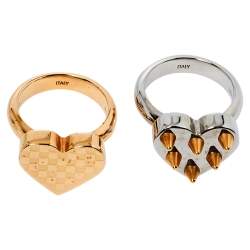 Pre Owned Louis Vuitton Spiky Valentine Two Tone Cocktail Ring Set S