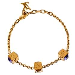 Pre Owned Louis Vuitton Gamble Crystal Gold Tone Bracelet 