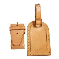 Louis Vuitton Vachetta Leather Luggage ID Tag Name Tag Box and 