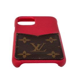 Pre Owned Louis Vuitton Scarlet Leather and Monogram Canvas iPhone 11 Pro