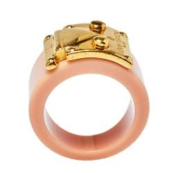 Pre Owned Louis Vuitton Lock Me Blush Pink Resin Gold Tone Ring M