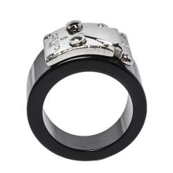 Pre Owned خاتم لوي فيتون لوك مي معدن فضي اللون و راتنج أسود مقاس وسط (ميديوم)