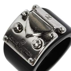 Pre Owned خاتم لوي فيتون لوك مي معدن فضي اللون و راتنج أسود مقاس وسط (ميديوم)