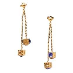 Pre Owned أقراط لوي فيتون غامبل متدلية كريستال و معدن ذهبي اللون