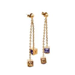 Pre Owned أقراط لوي فيتون غامبل متدلية كريستال و معدن ذهبي اللون