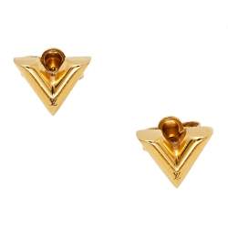 Pre Owned Louis Vuitton Gold Tone Essential V Stud Earrings
