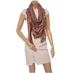 Pre Owned Louis Vuitton Pale Pink Wool & Silk Monogram Square Shawl