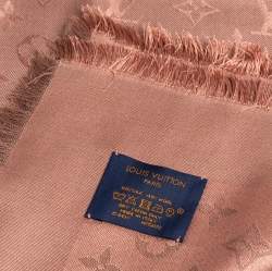 Pre Owned Louis Vuitton Pale Pink Wool & Silk Monogram Square Shawl