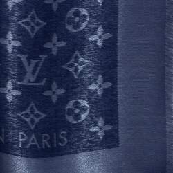Pre Owned Louis Vuitton Navy Blue Lurex Wool & Silk Monogram Shine Square Shawl