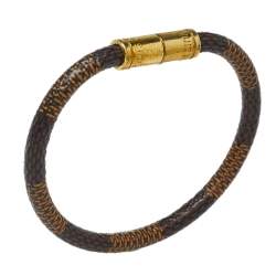 Pre Owned Louis Vuitton Brown Damier Canvas Gold Tone Keep It Bracelet