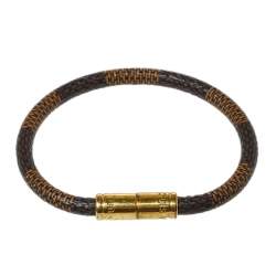 Pre Owned Louis Vuitton Brown Damier Canvas Gold Tone Keep It Bracelet