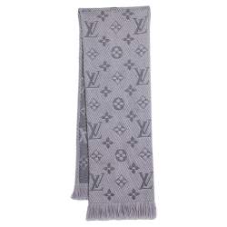 Louis Pearl Grey Logomania Wool & Silk Scarf Vuitton TLC