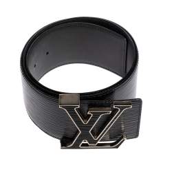 Pre Owned Louis Vuitton Black Electric Epi Leather LV Initiales Waist Belt 85 CM