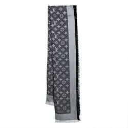 Louis Vuitton Monogram Denim Shawl Black Silk