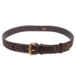 Louis Vuitton Ebene Monogram Mini Lin Canvas Buckle Belt Louis