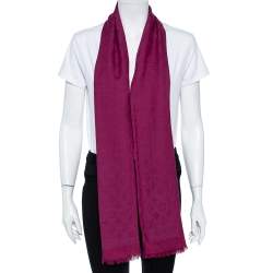 Pre Owned Louis Vuitton Pink Logo Monogram Cashmere & Wool Scarf