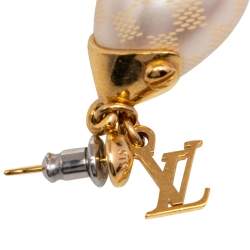 Pre Owned Louis Vuitton Gold Tone Damier Perle Drop Earrings