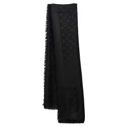 Pre Owned Louis Vuitton Black Monogram Silk & Wool Shawl 