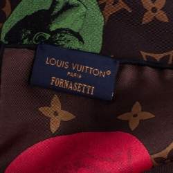 Pre Owned Louis Vuitton X Fornasetti Brown Monogram Silk Cameo Square Scarf