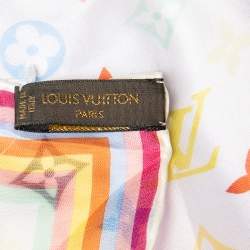 مملوكة مسبقًا وشاح لوي فيتون x تاكاشي موراكامي حرير أبيض مونوغرامي مطبوع مربع