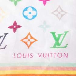 مملوكة مسبقًا وشاح لوي فيتون x تاكاشي موراكامي حرير أبيض مونوغرامي مطبوع مربع