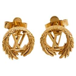 Authentic Louis Vuitton M64293 LV Circle Metal Gold Earrings Accessory Women