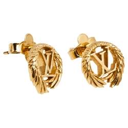 Authentic Louis Vuitton M64293 LV Circle Metal Gold Earrings