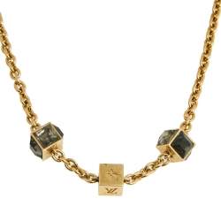 Pre Owned Louis Vuitton Gamble Crystal Gold Tone Necklace