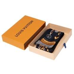 Pre Owned Louis Vuitton Navy Blue/Black Chain Print Silk Bandeau Scarf