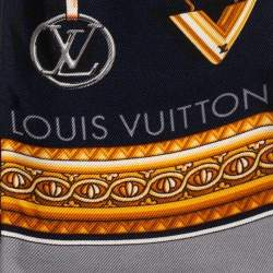 Pre Owned Louis Vuitton Navy Blue/Black Chain Print Silk Bandeau Scarf