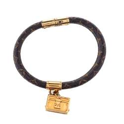 Pre Owned Louis Vuitton Petite Malle Monogram Canvas Gold Tone Bracelet